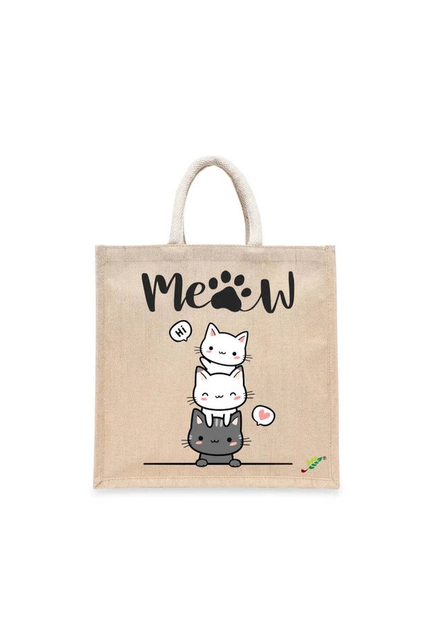 Tote Bag - Hi Meow Printed Stylish Carry-All Cotton Tote Set of 01