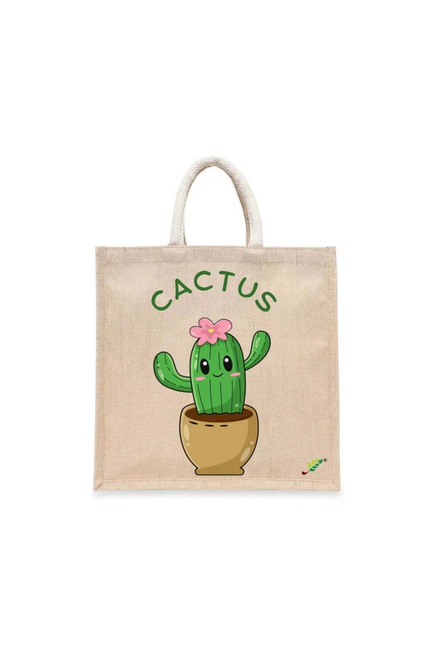 Tote Bag - Happy Cactus Printed Stylish Carry-All Cotton Tote Set of 01