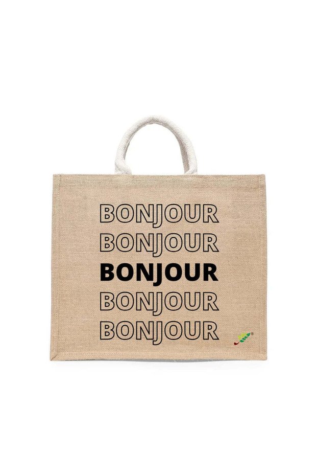 Tote Bag - Bonjour Printed Stylish Carry-All Cotton Tote Set of 01