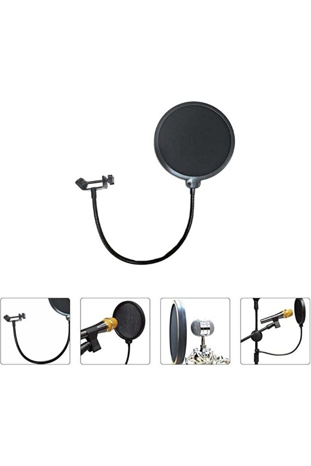 Double Layer Microphone Pop Filter Windscreen With Flexible Gooseneck Support - 3