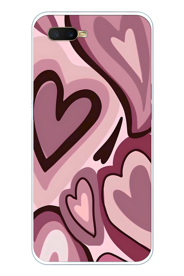 Oppo A5S / Ax7 / A12 Compatible Claret Red Heart Patterned Transparent Phone Case