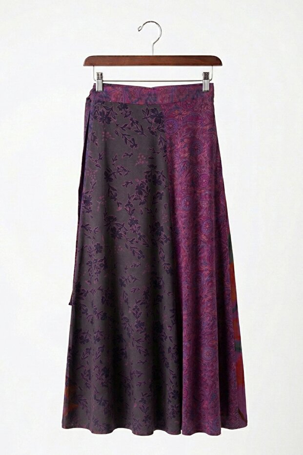 Uzun Patchwork Etek Mor - 3