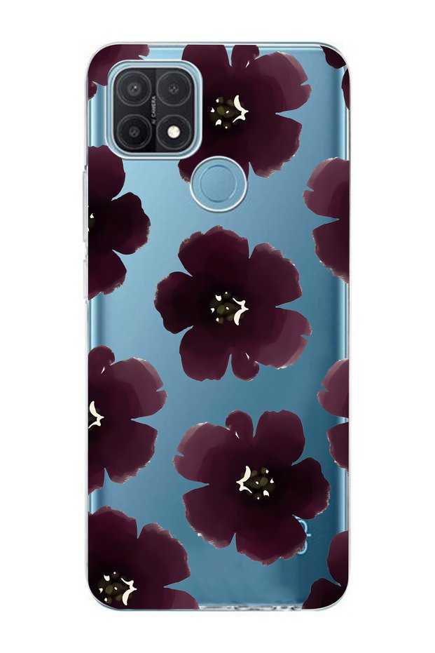 Oppo A15 / A15S Compatible Purple Floral Print Transparent Phone Case