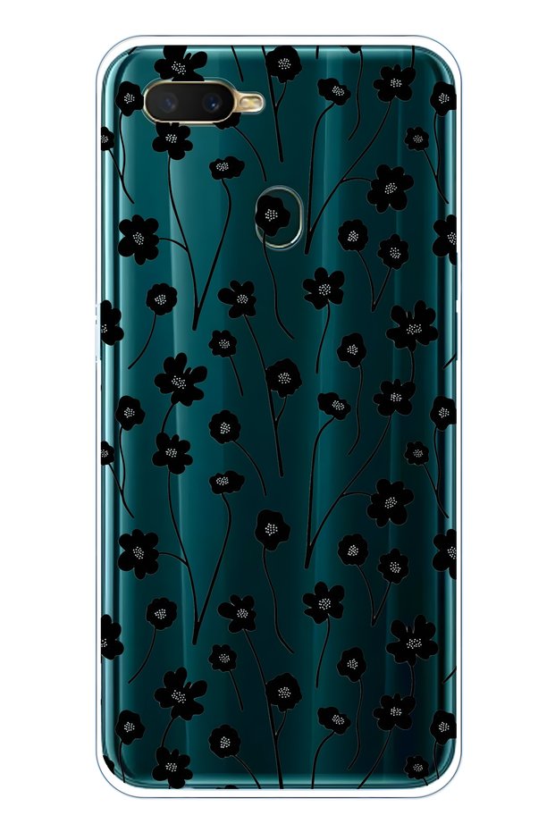 Oppo A5S / Ax7 / A12 Compatible Black Floral Print Transparent Phone Case