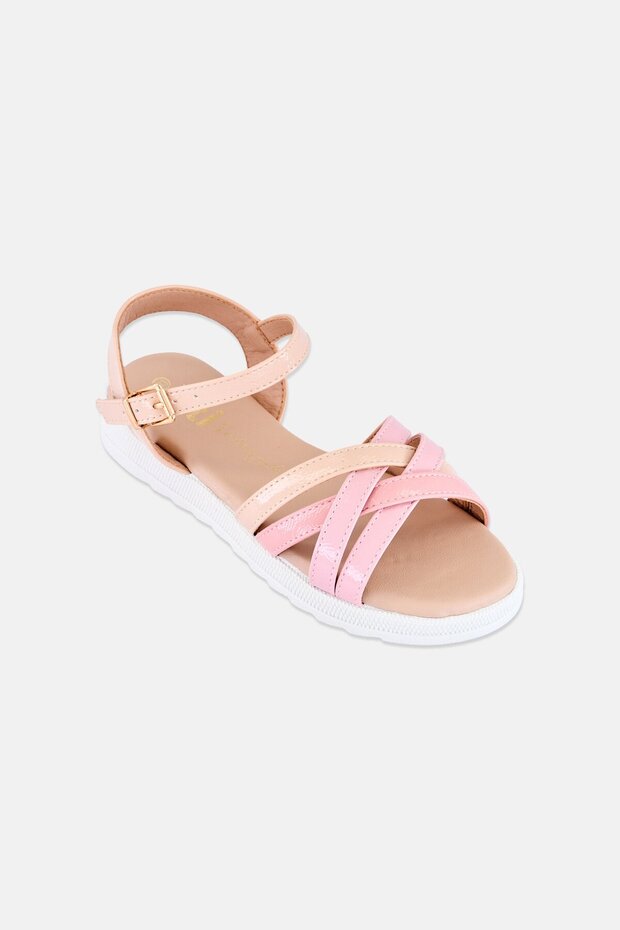 Kids Girl Leather Adjustable Buckle Sandals, Beige