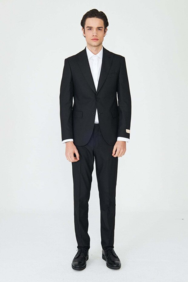 بدلة كلاسيكية ذات ياقة كلاسيكية باللون الأسود من Thin Ç مخطط Modern S قصة ضيقة