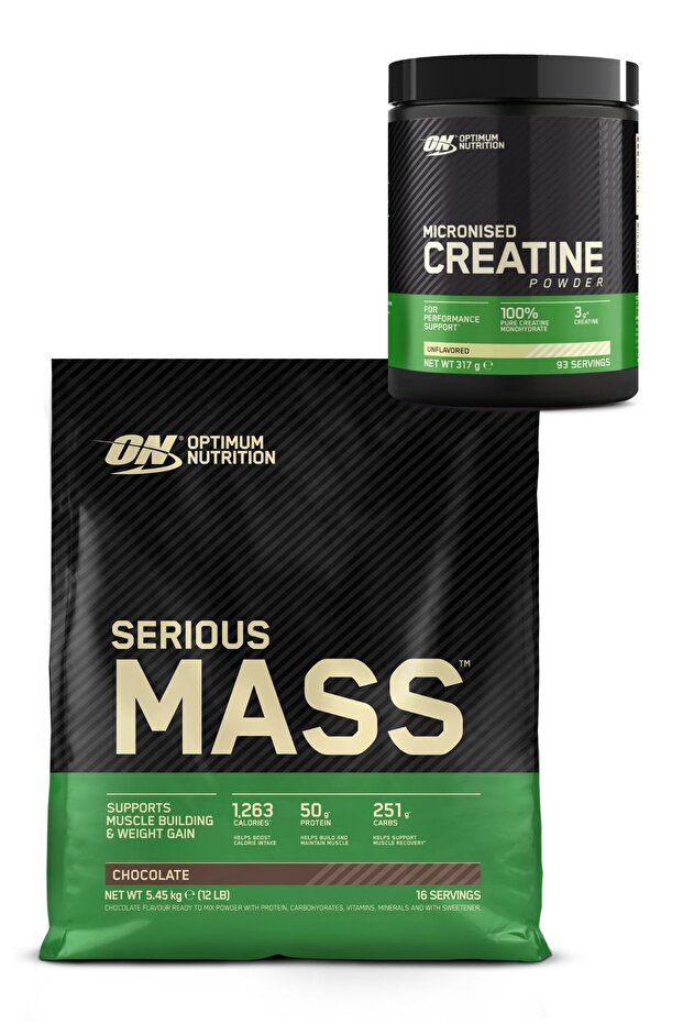 Optimum Nutrition Serious Mass Çikolata Aromalı Gainer 5.45 kg Kreatin Monohidrat 317 g Set