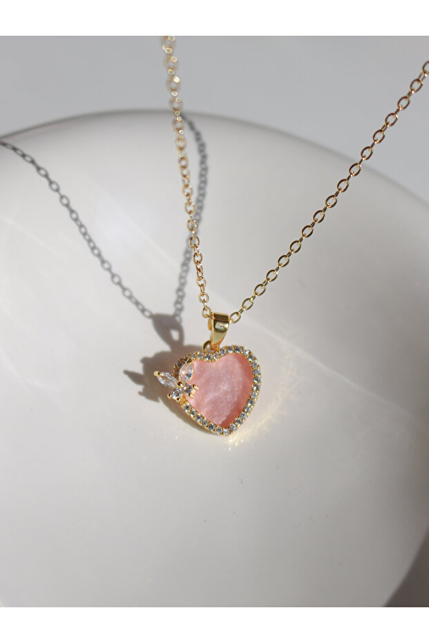 Pink Heart Butterfly Necklace