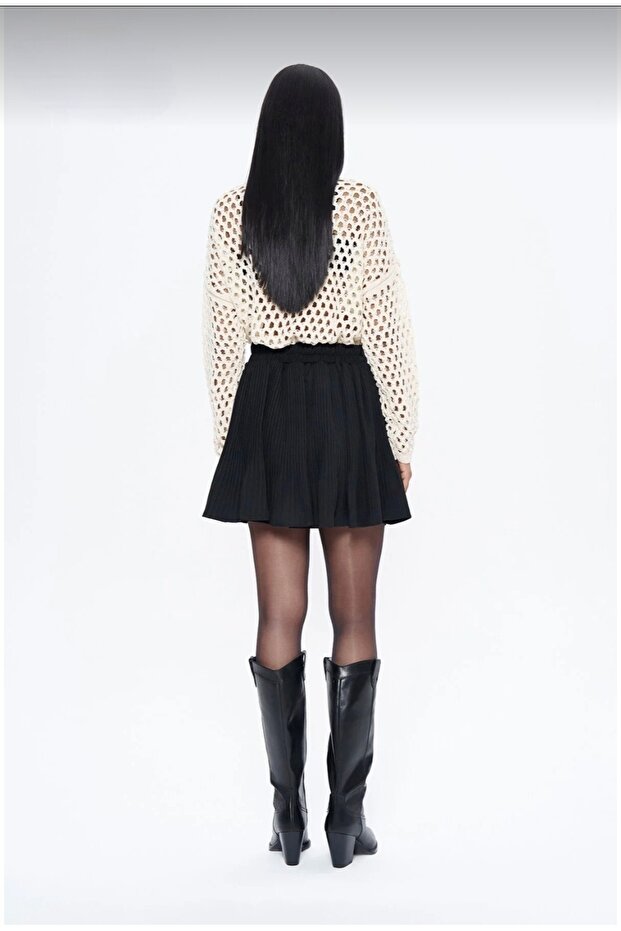 İçi Şortlu Pliseli Mini Etek - 3