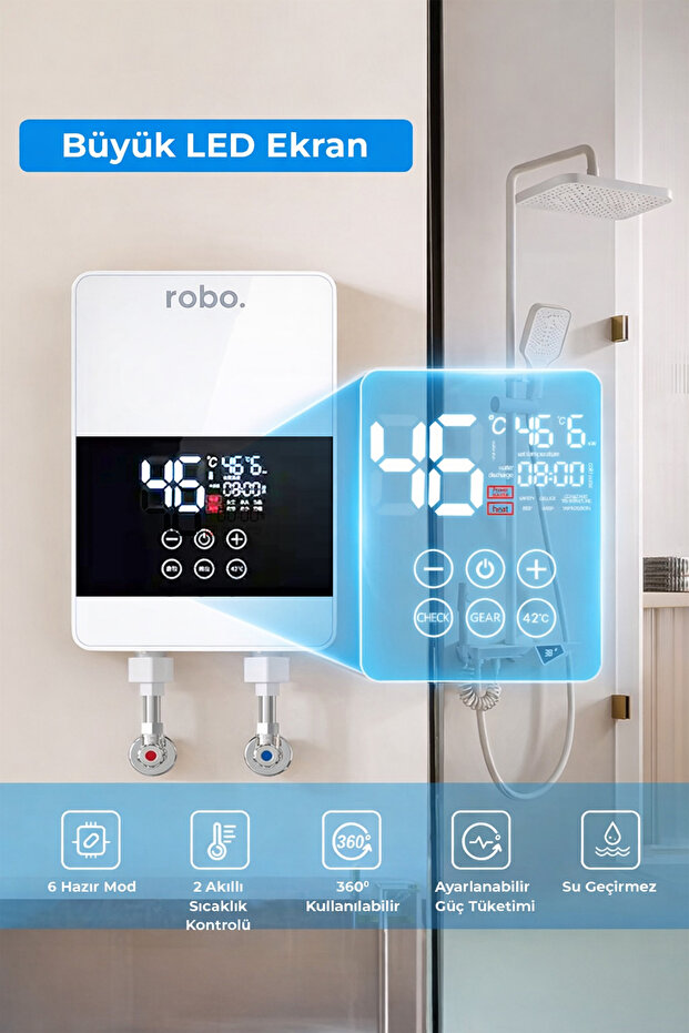 Dijital Akıllı Şofben - (DUŞ BAŞLIĞI HEDİYELİ) Beyaz - 5