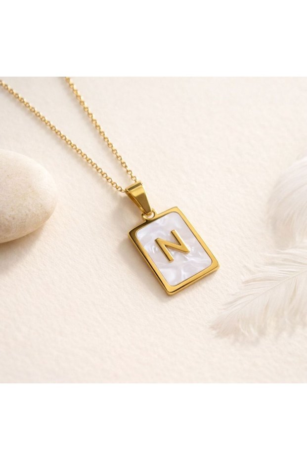 Steel Mother-Of-Pearl Letter N Pendant