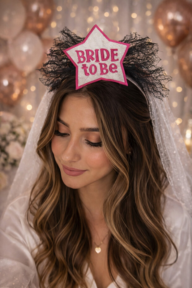 Bride to Be Star Bridal Crown – Black Tulle Piece Bachelorette Crown