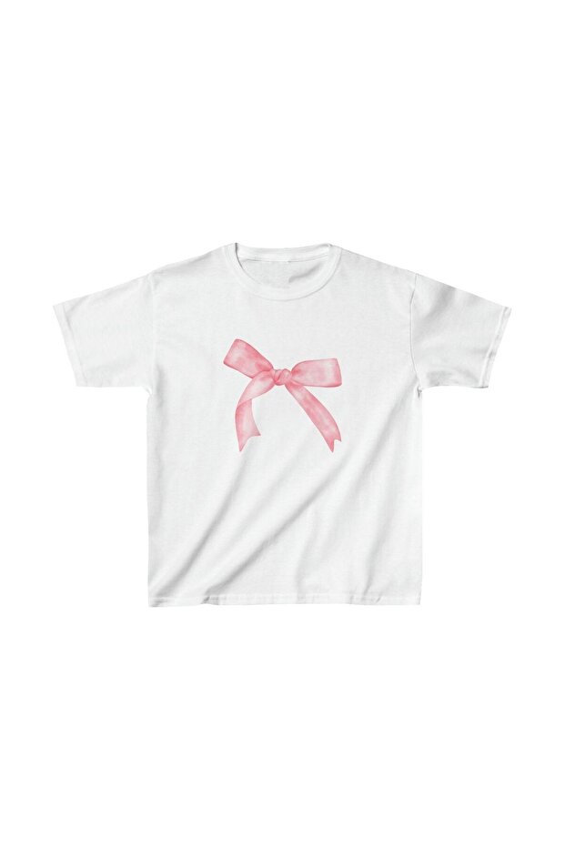 Pink Aesthetic Bow Printed White T-Shirt