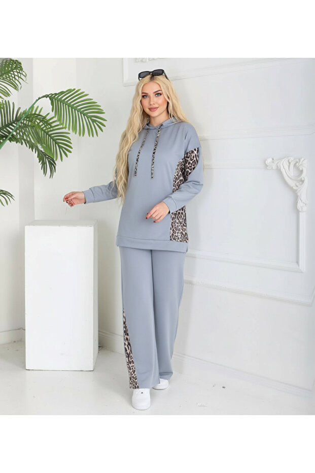 Leopard Detailed Tunic Pants Transitional Top and Bottom Set
