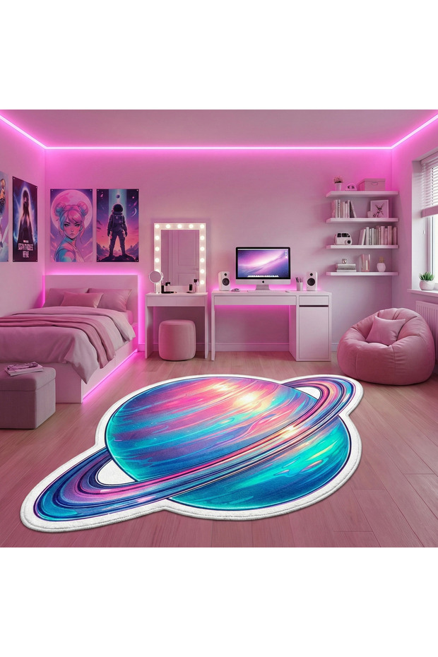 Non-Slip Sole Asymmetrical Pattern Machine Made Washable Young Girl's Room Rug 140X200