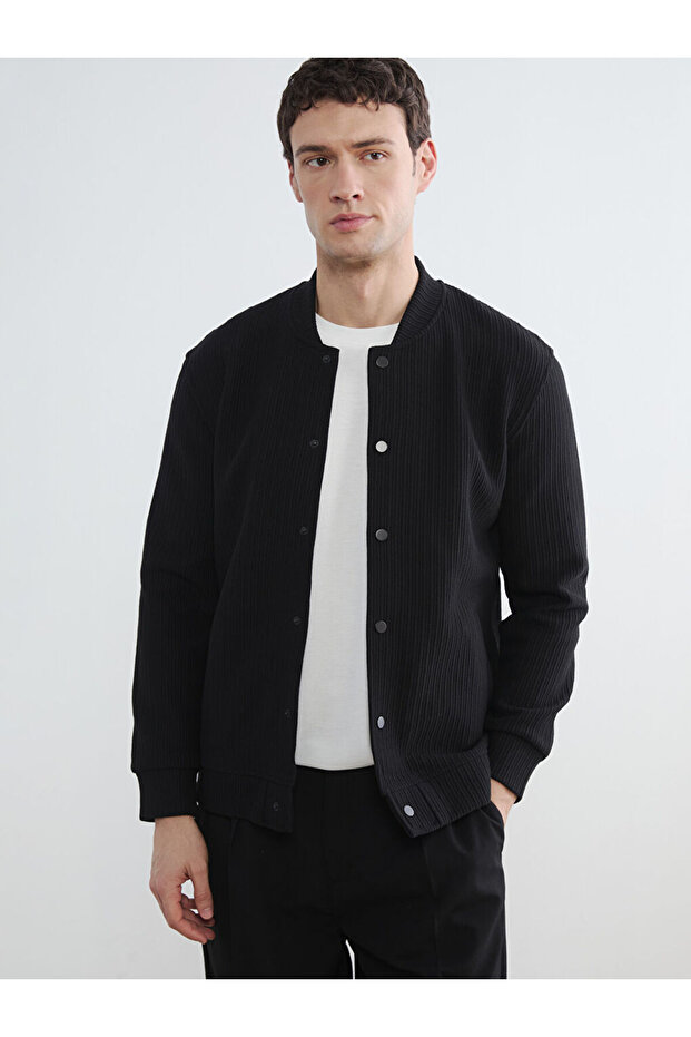 Lcw Vision Black College Collar Men's Sweatshirt