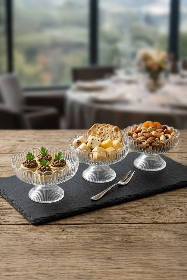 Seravina Glass Footed Snack Bowl Breakfast Bowl Set of 3 12 cm 130 ml
