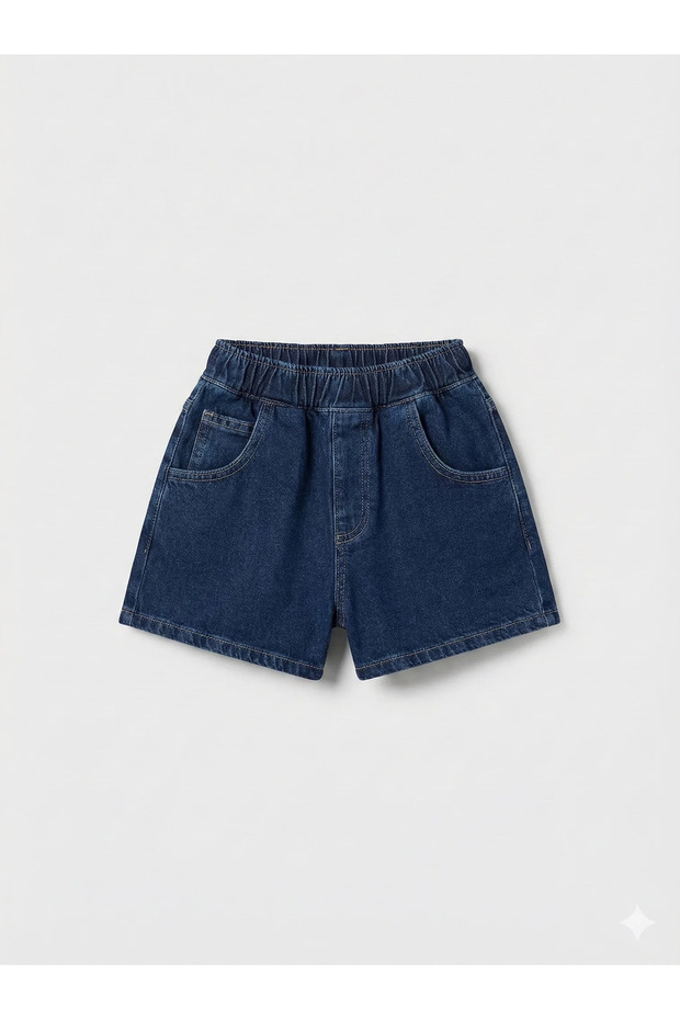 Navy Blue Balloon Denim Shorts