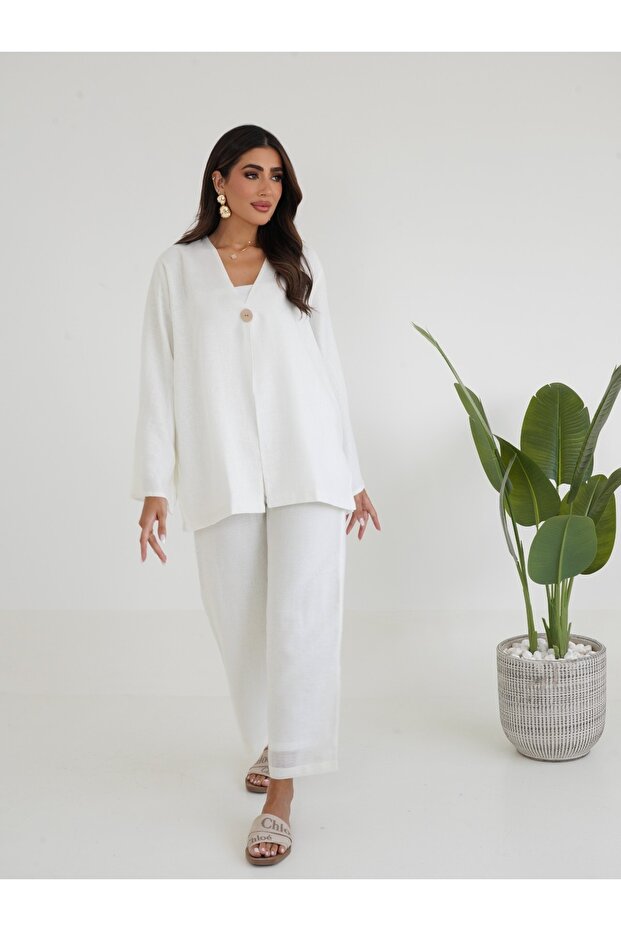 modest linen two pieces matching set