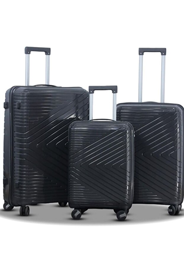 3-Piece Unbreakable Polypropylene Luggage Set - 360° Double Spinner Wheels & Secure Lock (Black)