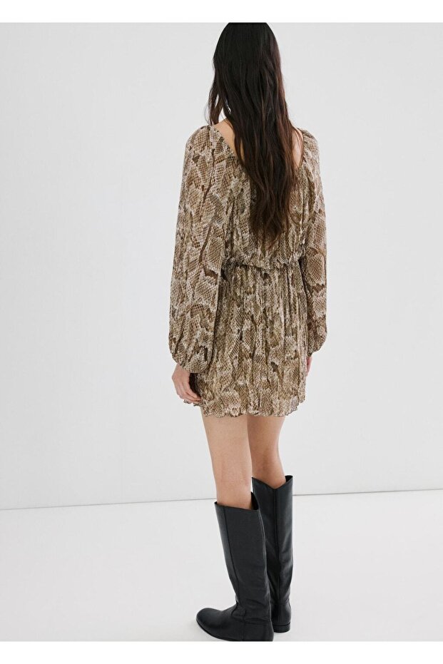 Dökümlü leopar desenli elbise - 4