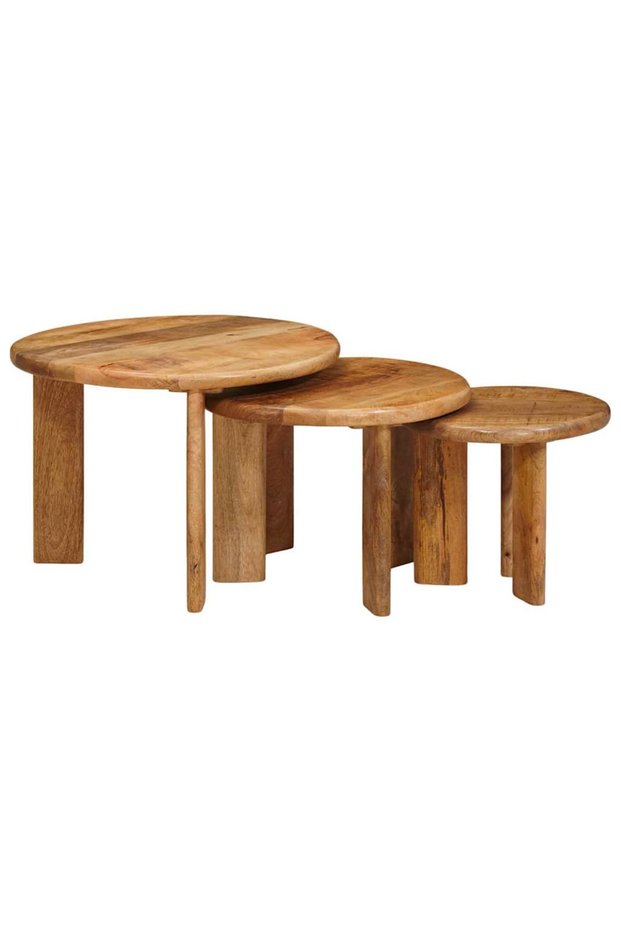 Mese de Cafea Nesting 3 pcs Maro Lemn de mango solid