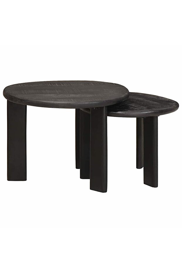 Mese de Cafea Nesting 2 pcs Alb Lemn de mango solid - 3