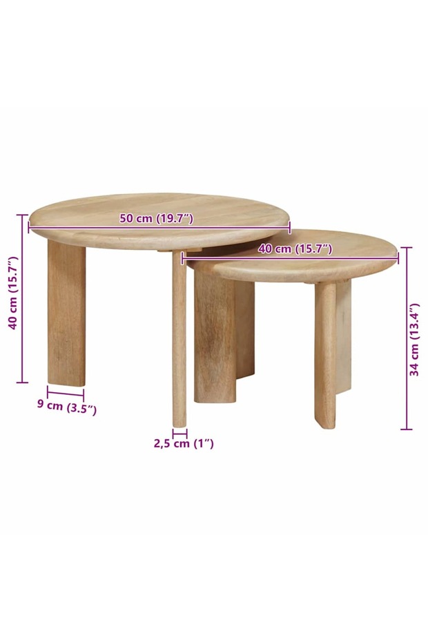 Mese de Cafea Nesting 2 pcs Negru Lemn de mango solid - 2