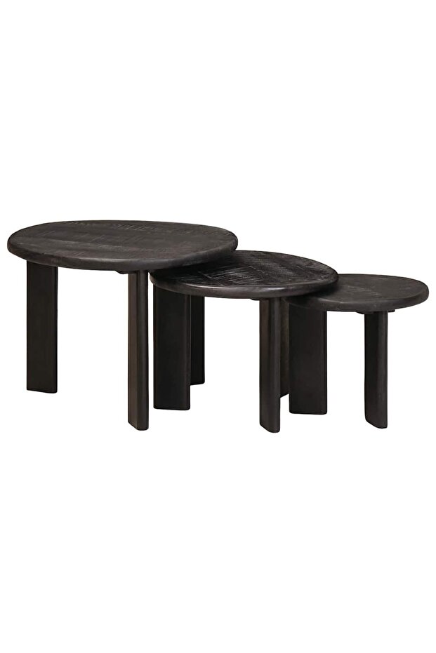Mese de Cafea Nesting 3 pcs Alb Lemn de mango solid - 1
