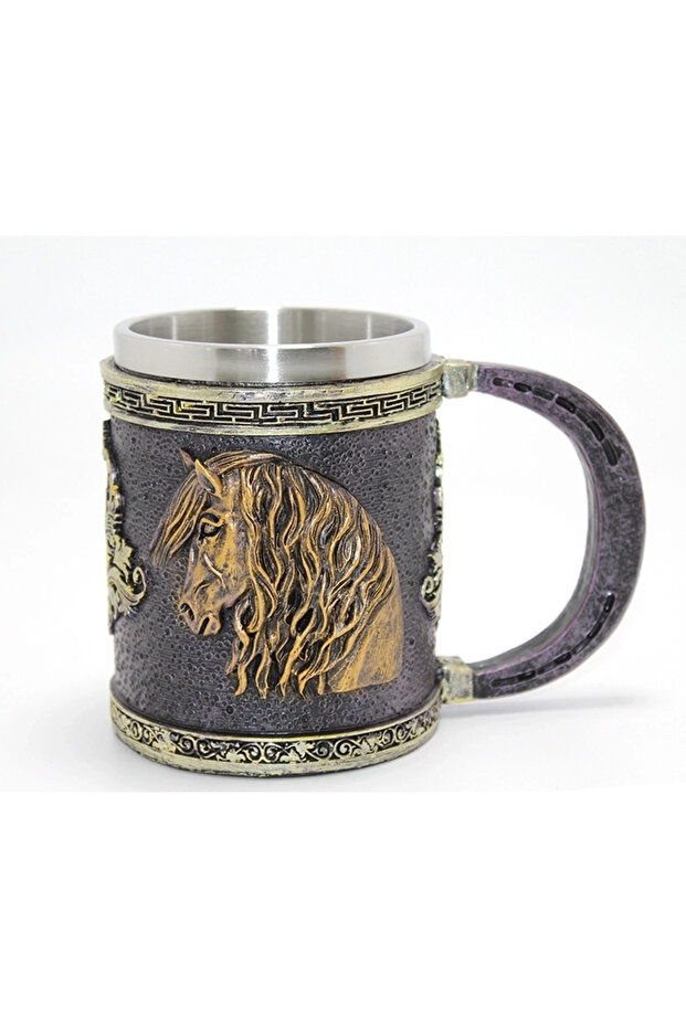 3d embossed horse bust stainless steel mug - alk4473