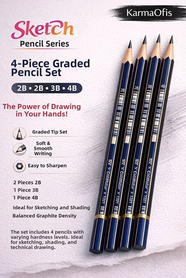 Sketch Series 4-Piece Graded Drawing Pencil Set (2B-2B-3B-4B) – Professional for Sketching and Shading