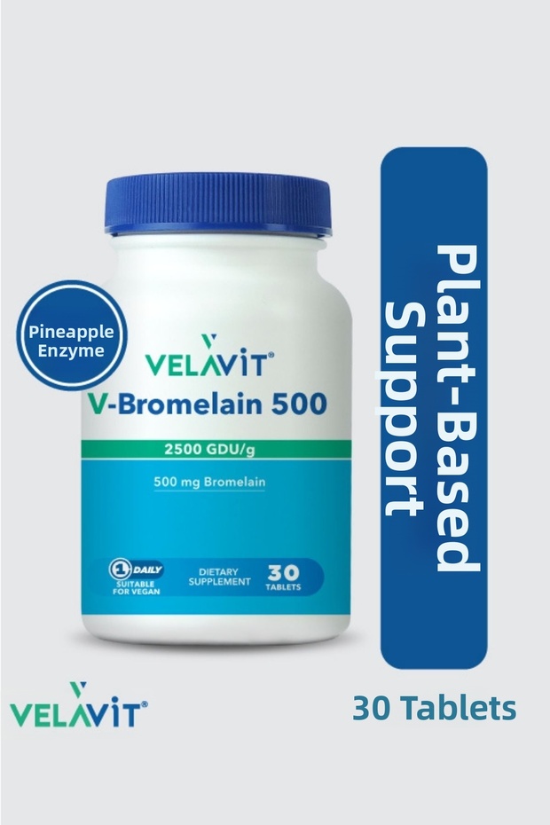 V-Bromelain 500 Mg 2500 Gdu Bromelain (Pineapple Extract) Containing 30 Tablets Food Supplement