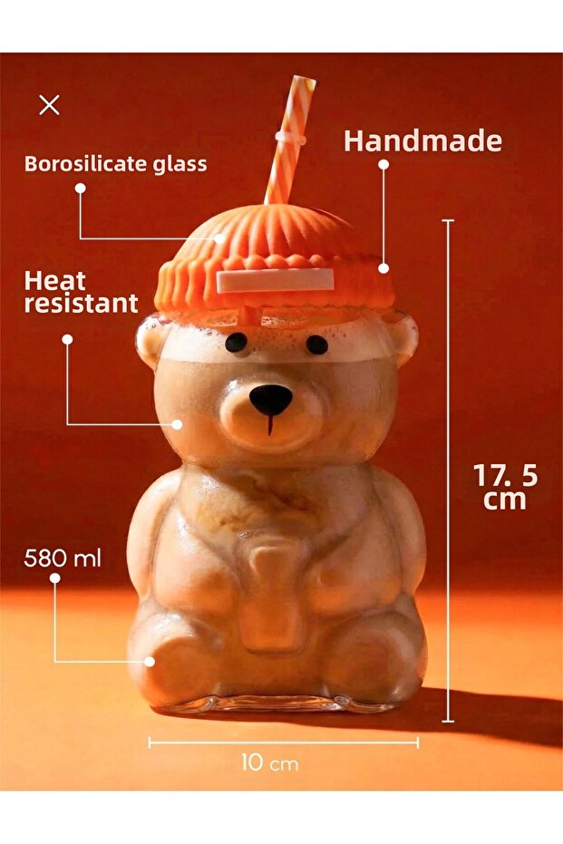 Teddy Bear Barista Star Glass Cold Drink Cup a Teddy Bear Print Cup 580 ml 1 Piece