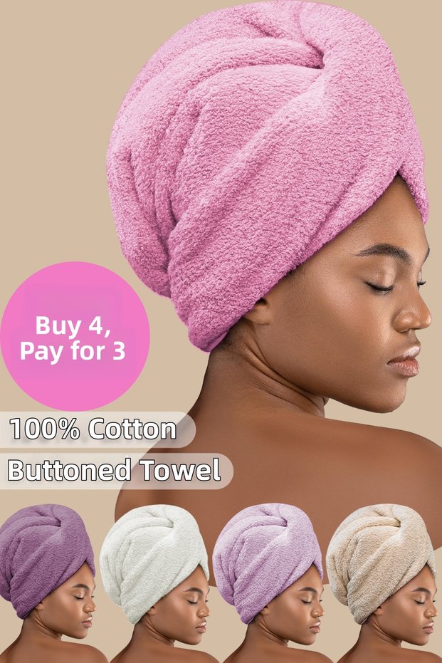 Button Elastic Hair Towel, Hair Cap, Makeup Cap, Facial Care Towel, Hair Drying after Bath