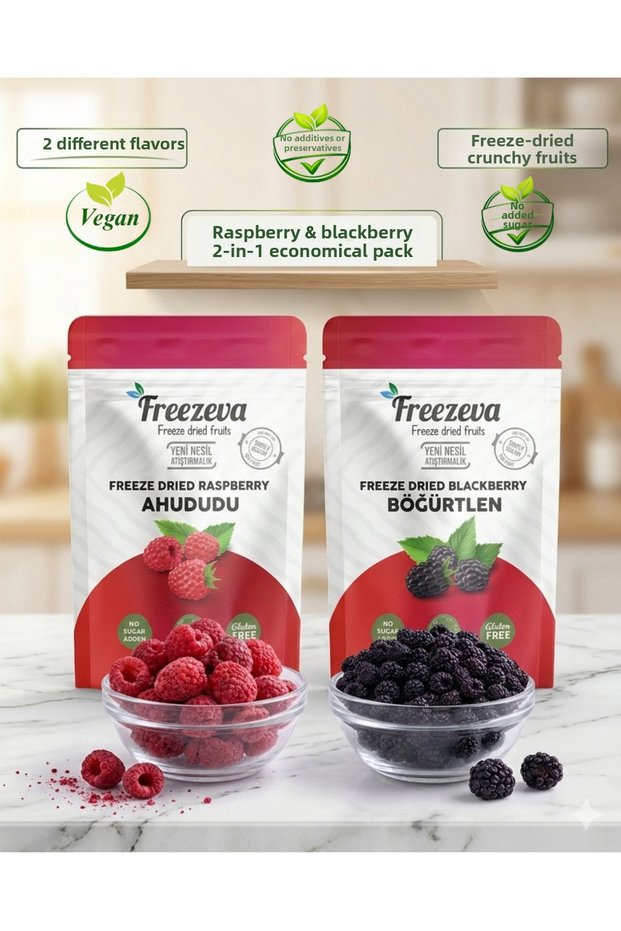 Raspberry & Blackberry 2-Pack Economical Package - Freeze-Dried Fruit Chips Set of 2