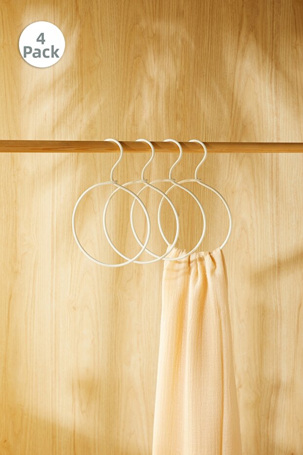 4 Pieces of Ring Ecru Color Fabric Covered Metal Accessory Hanger 24.5X16X0.5