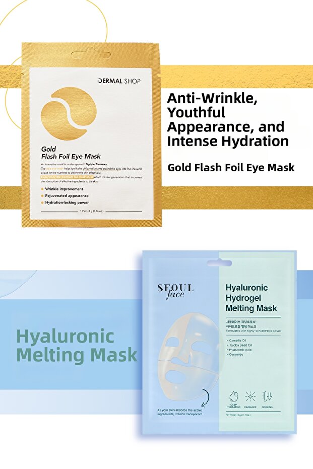 Transparent Eriment Mask and Gold Under-Eye Mask Set with Hyaluronic Acid Content