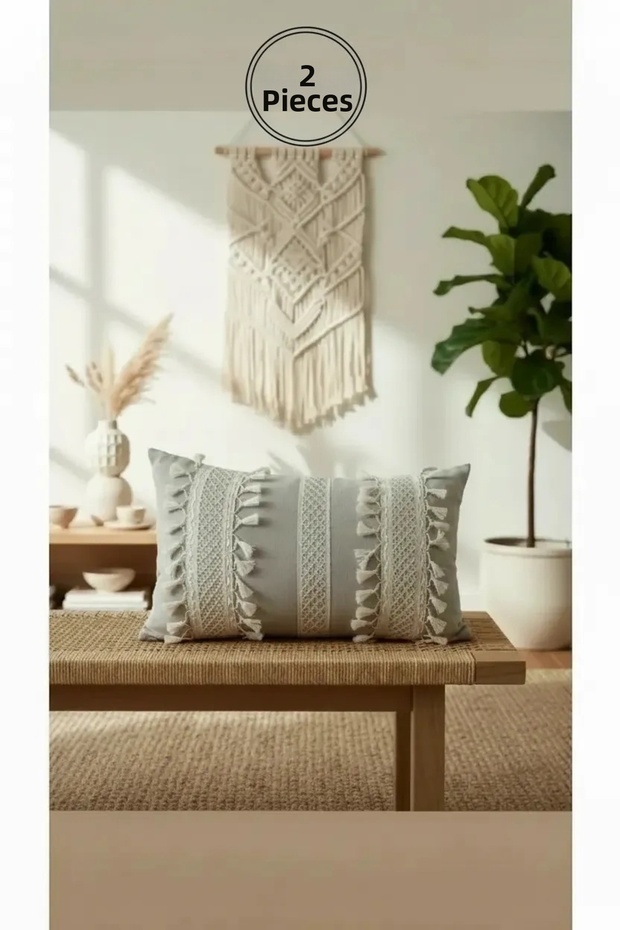 Special Design Single Beige Cushion 2 Pieces Cushion Cover (35 X 55)