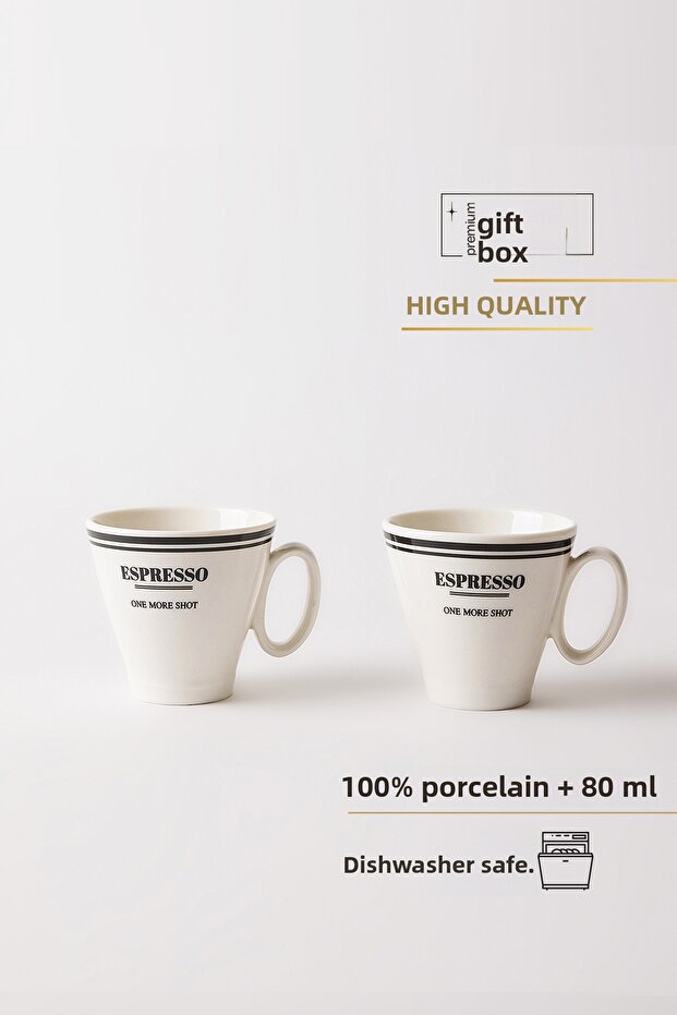 One More Shot Black Written on It 2-Piece Porcelain Espresso Coffee Cup 80 ml - Black