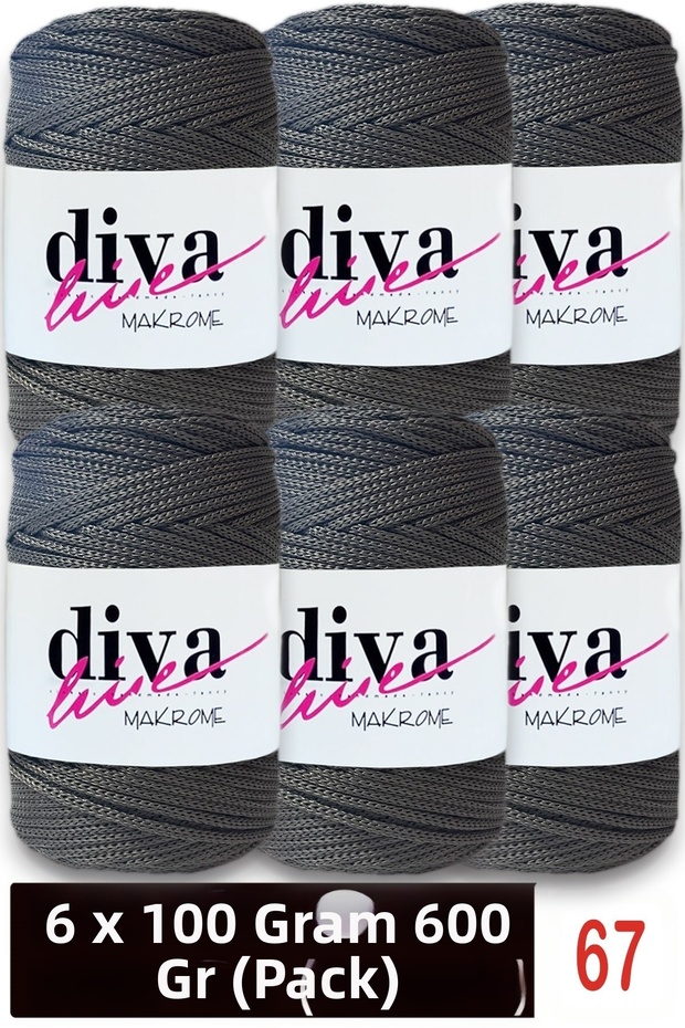 1.5 mm - 600 Gr - Polyester Macrame Bag Rope (Pack of 6) 67 Dark Gray