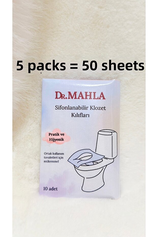 5 Packs - 50 Pieces - Toilet Seat Cover Seyahet Size - Disposable - Water Soluble