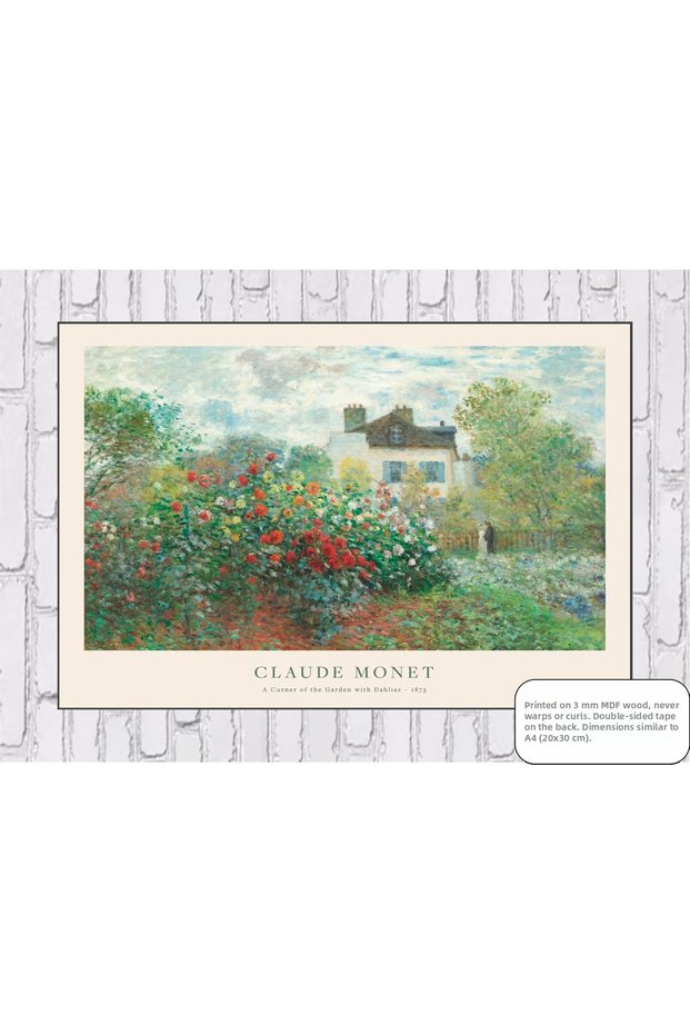 Claude Monet a Corner of the Garden with Dahlias Painting Mdf Painting Wooden Poster