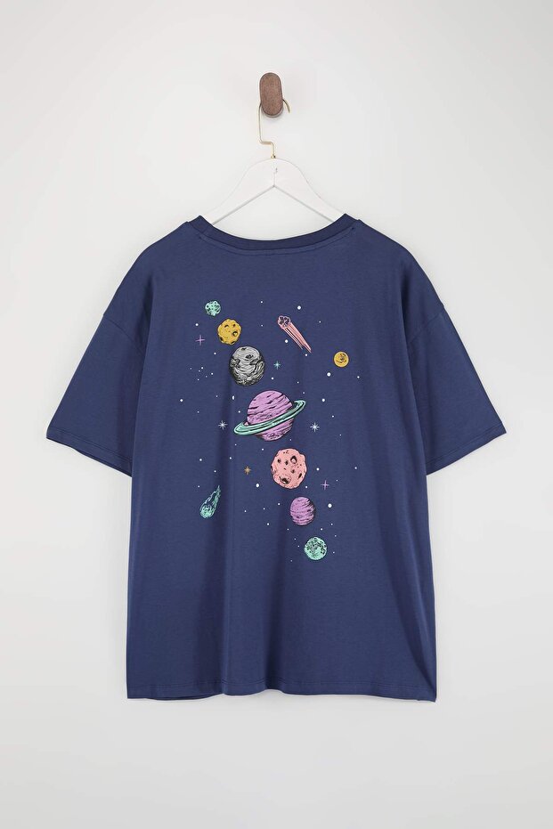 Indigo Galaksi Baskılı Oversize Fit Büyük Beden T-shirt TBBSS25BF00070 - 2