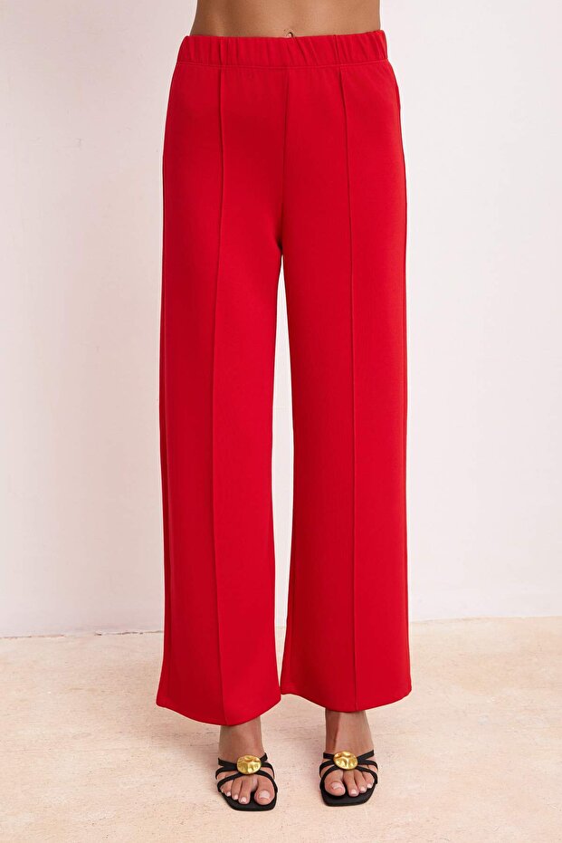Kırmızı Peplum Kolsuz Geniş Paça Soft Touch Örme Alt-Üst Takım TWOSS26AU00005 - 3