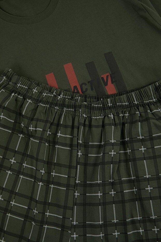 Yeşil Büyük Beden Regular/Normal Kesim Baskılı Alt Ekose Desen Pijama Takımı TMNSS26AI00011 - 7