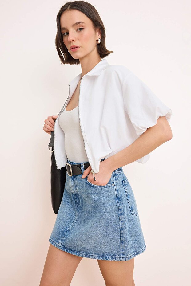 Mavi Orta Bel Mini %100 Pamuklu Mini Denim Etek TWOSS26ET00102 - 1