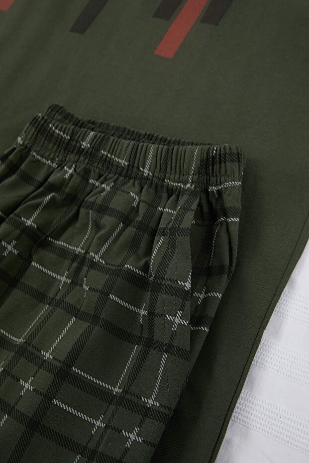 Yeşil Büyük Beden Regular/Normal Kesim Baskılı Alt Ekose Desen Pijama Takımı TMNSS26AI00011 - 6