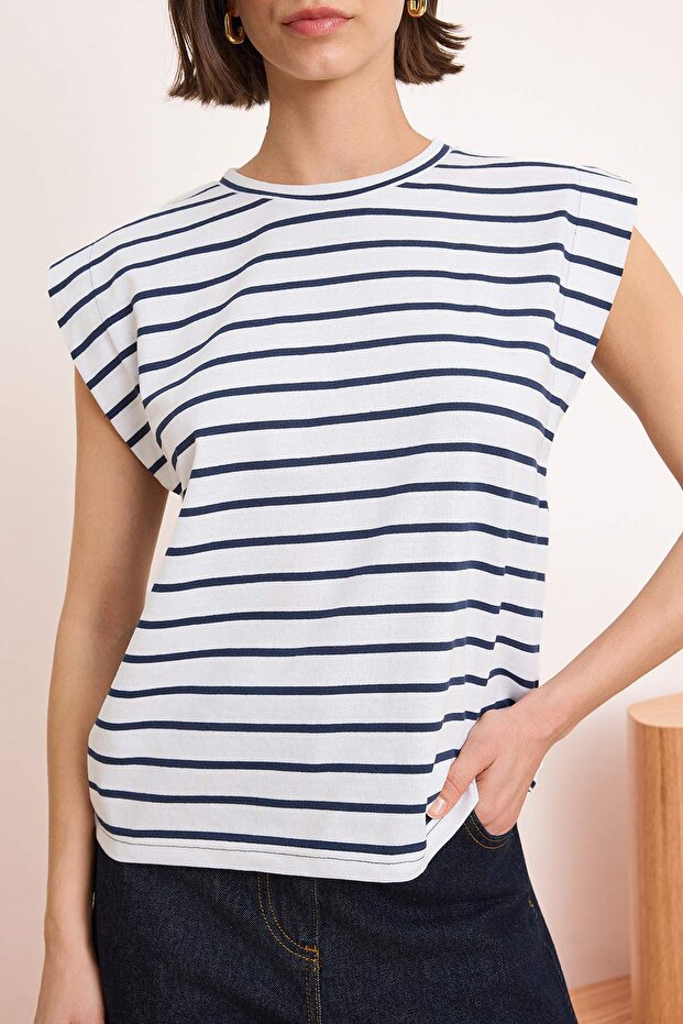 Koyu Lacivert Örme T-Shirt TWOSS20TS0021 - 3