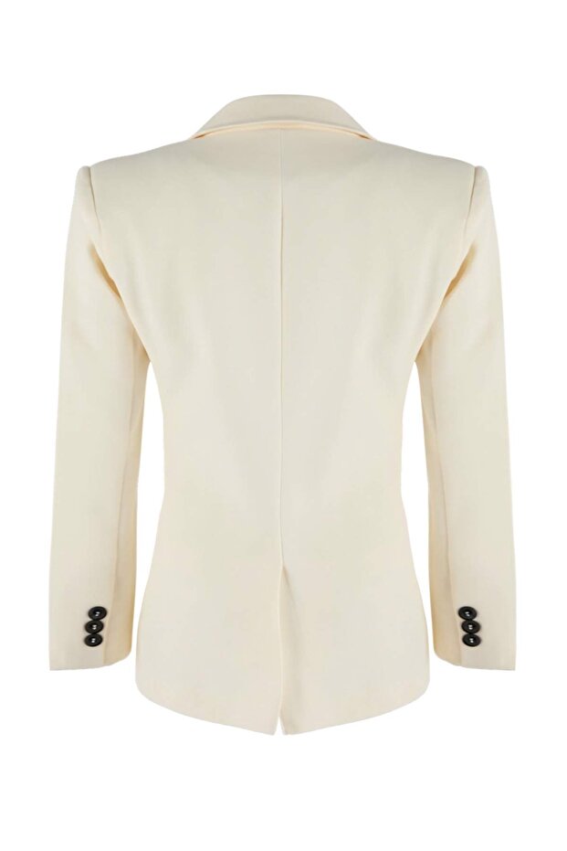 Limited Edition Kırık Beyaz Fitted/Vücuda Oturan Dokuma Blazer Ceket TWOSS26BC00021 - 10