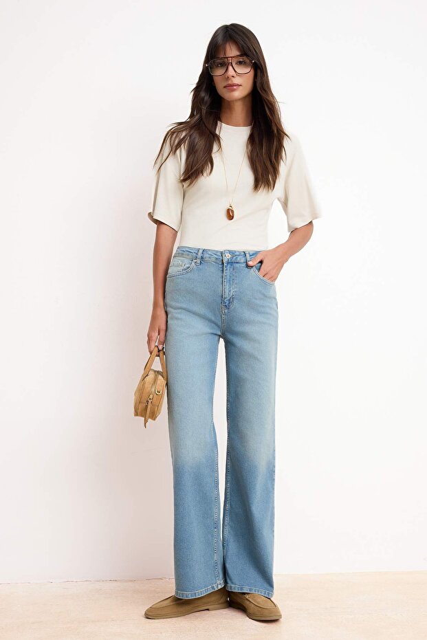 Mavi Yüksek Bel Orta Esnek Wide Leg Geniş Paça Jeans TWOSS26JE00118 - 2
